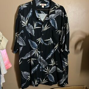 Leafy silk vacation style button down shirt B8